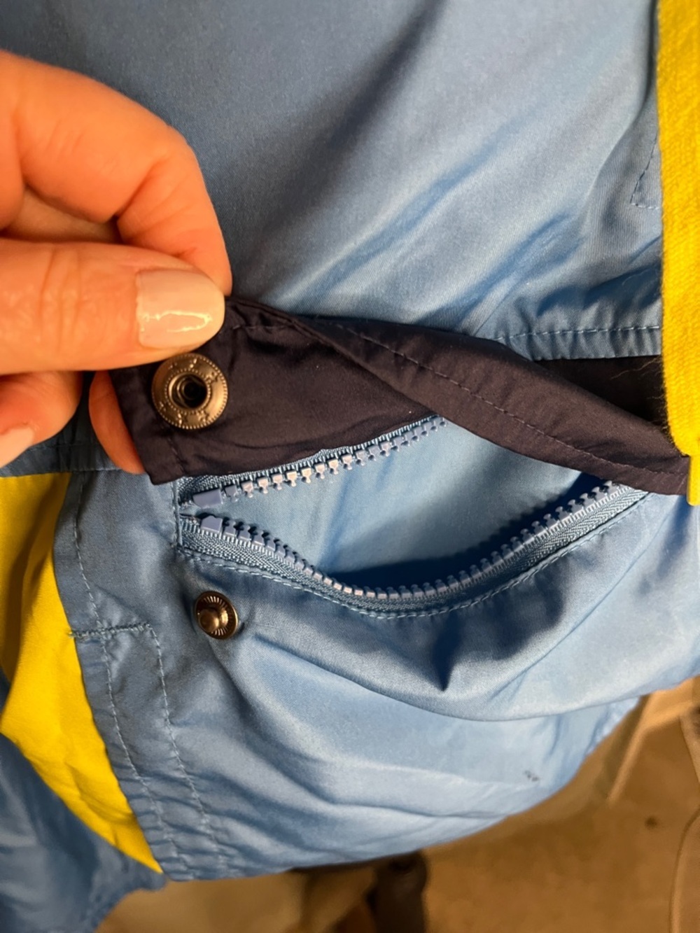 A. Lab zip-up windbreaker hoodie jacket blue and yellow colorblock medium - Picture 3 of 9